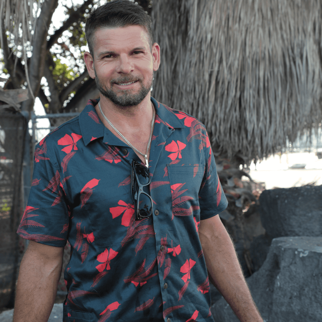 Men’s Stretch Tropic High Water Shirt - Vintage Floral, Washed Navy