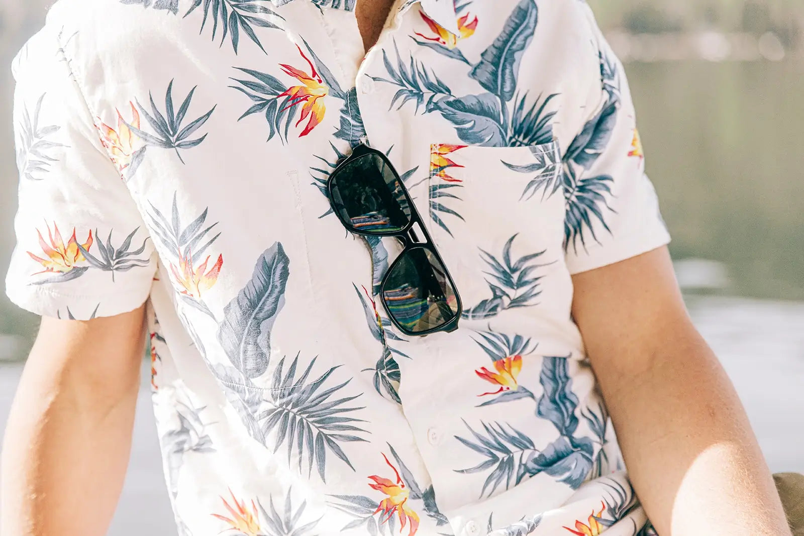 Men's High Water Shirt -  Bird of Paradise, White Sand