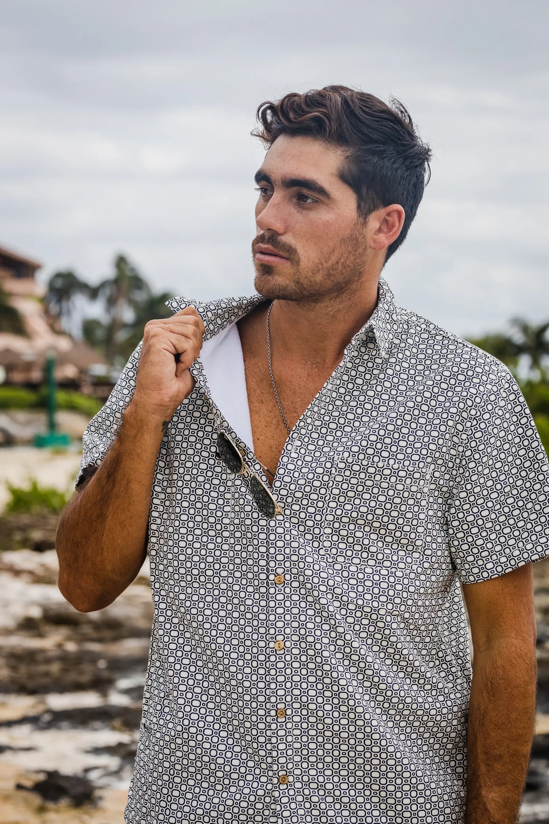 Cozumel Geo, White Sand High Water Shirt For Men – California Cowboy