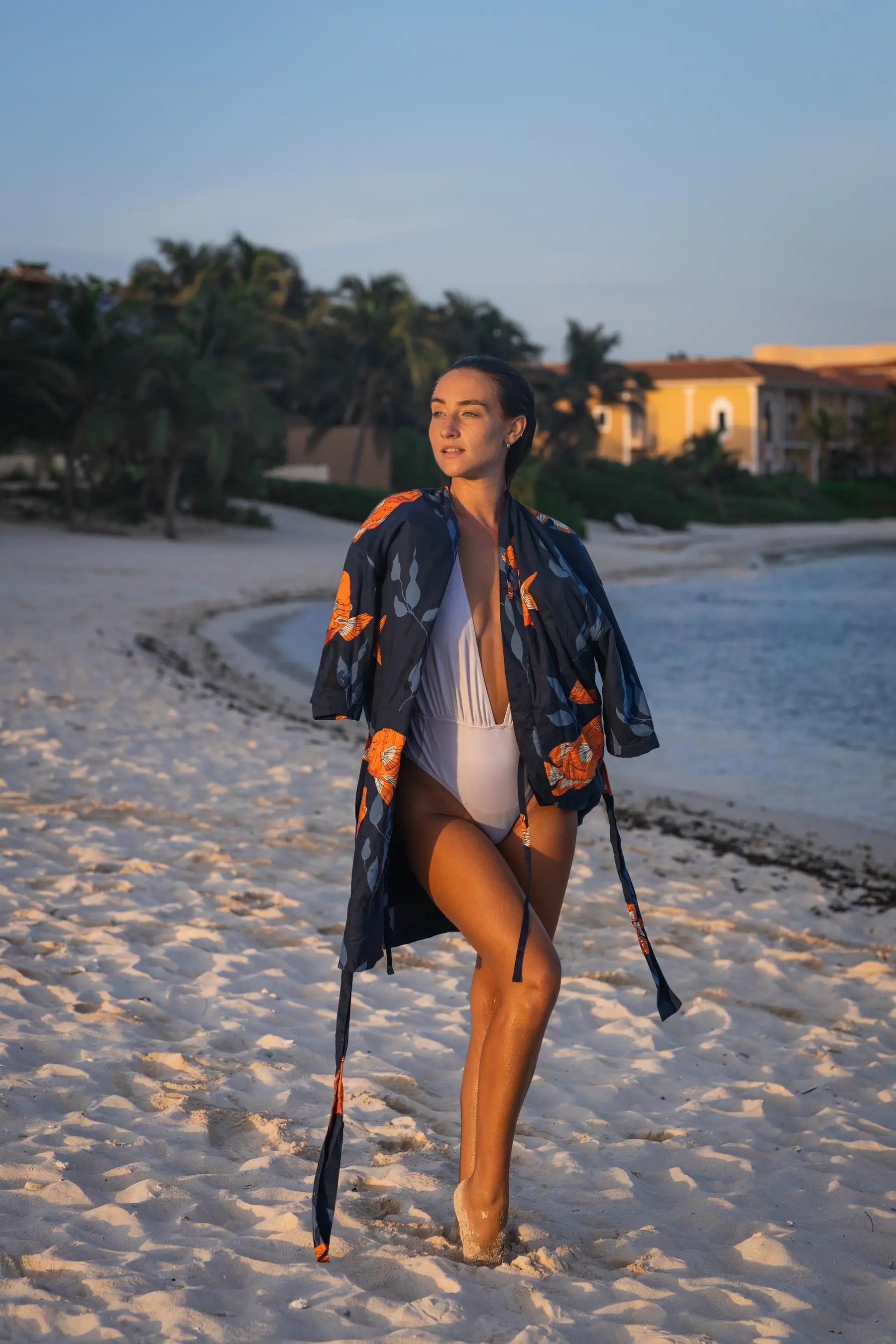 Women’s La Sirena Robe - Garibaldi Fish, Farallon Navy