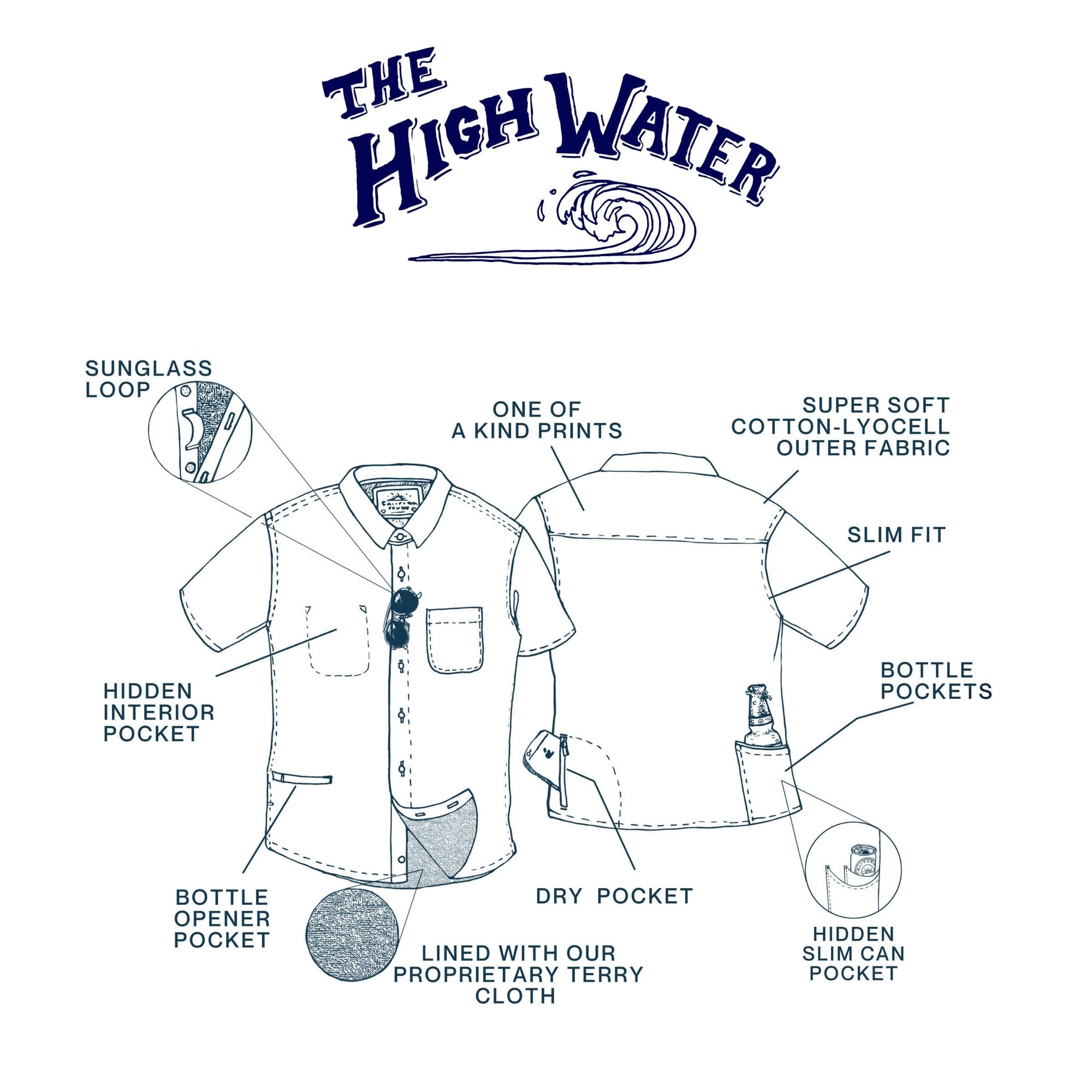 Men’s High Water Shirt - Motel Surf, White Sand