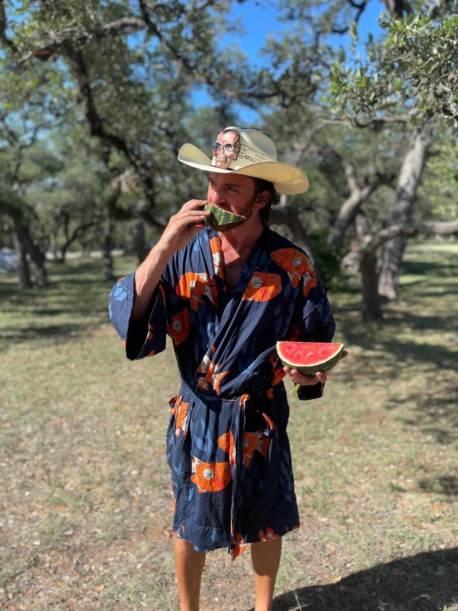 Men's El Garibaldi Robe - Garibaldi Fish, Farallon Navy