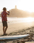 Men's High Water Hawaiian Shirt for Après Surf - Bird of Paradise Sunset Red - California Cowboy