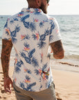 Men's High Water Hawaiian Shirt With Beer Pocket - Bird of Paradise white sand - California Cowboy