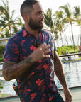 Shop Men's High Water Hawaiian Shirt With Beer Pocket - Vintage Floral Farallon Navy- California Cowboy