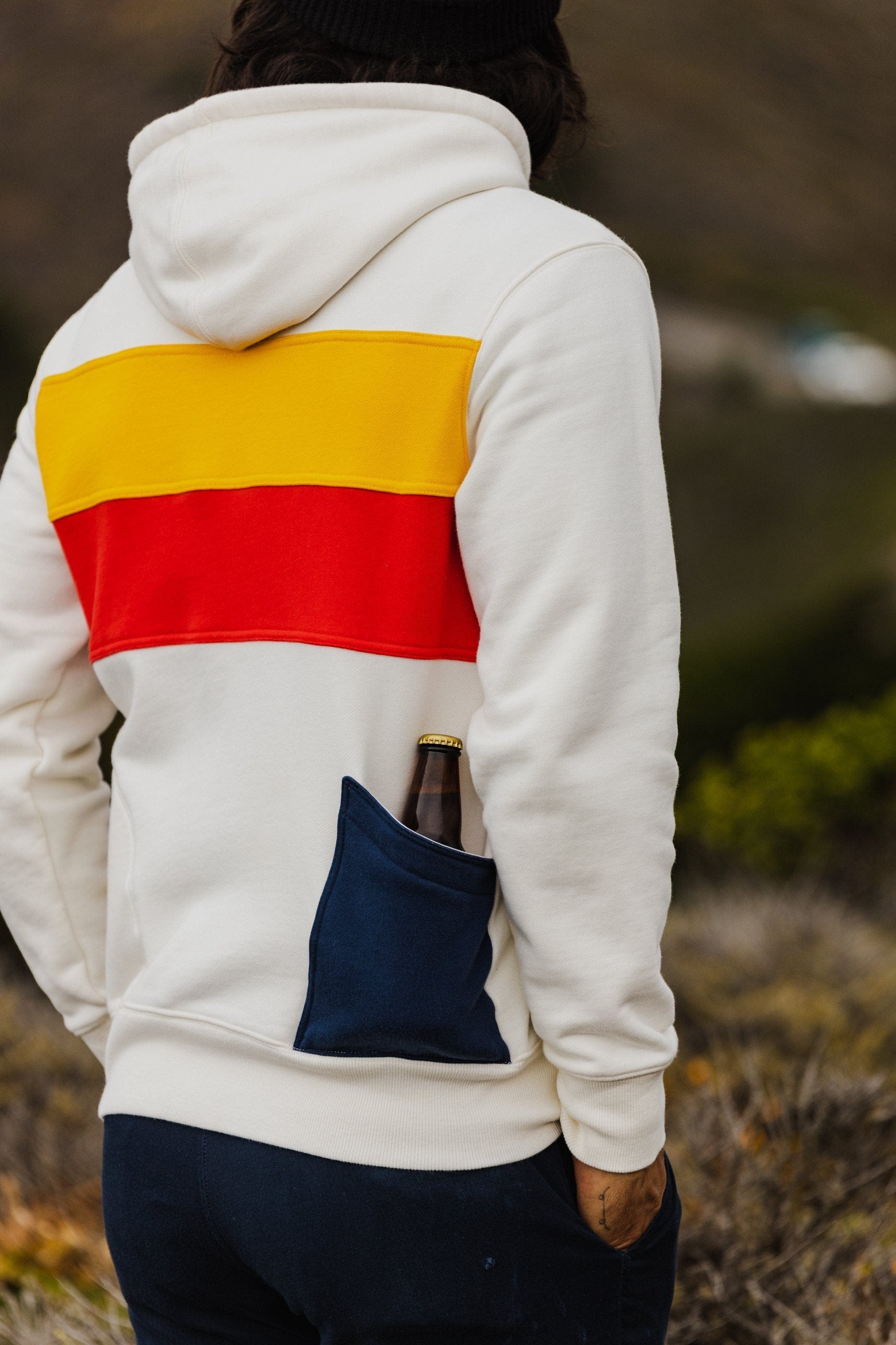 Men’s PCH Full Zip Hoodie - Stripe, White Sand - Model - California Cowboy
