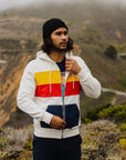Men’s PCH Full Zip Hoodie - Stripe, White Sand - Model - California Cowboy
