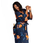 Women’s La Sirena Robe - Garibaldi Fish, Farallon Navy