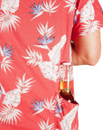 Men’s High Water Hawaiian Shirt With Beer Pocket & Beer Koozie - Model - Bird of Paradise Sunset Red - California Cowboy