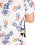 Men’s High Water Hawaiian Shirt With A Beer Pocket - Model - Bird of Paradise White Sand - California Cowboy