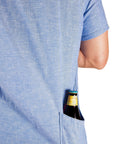 Men’s High Water Hawaiian Shirt With A Beer Pocket - Model - Chambray Neptune Blue - California Cowboy