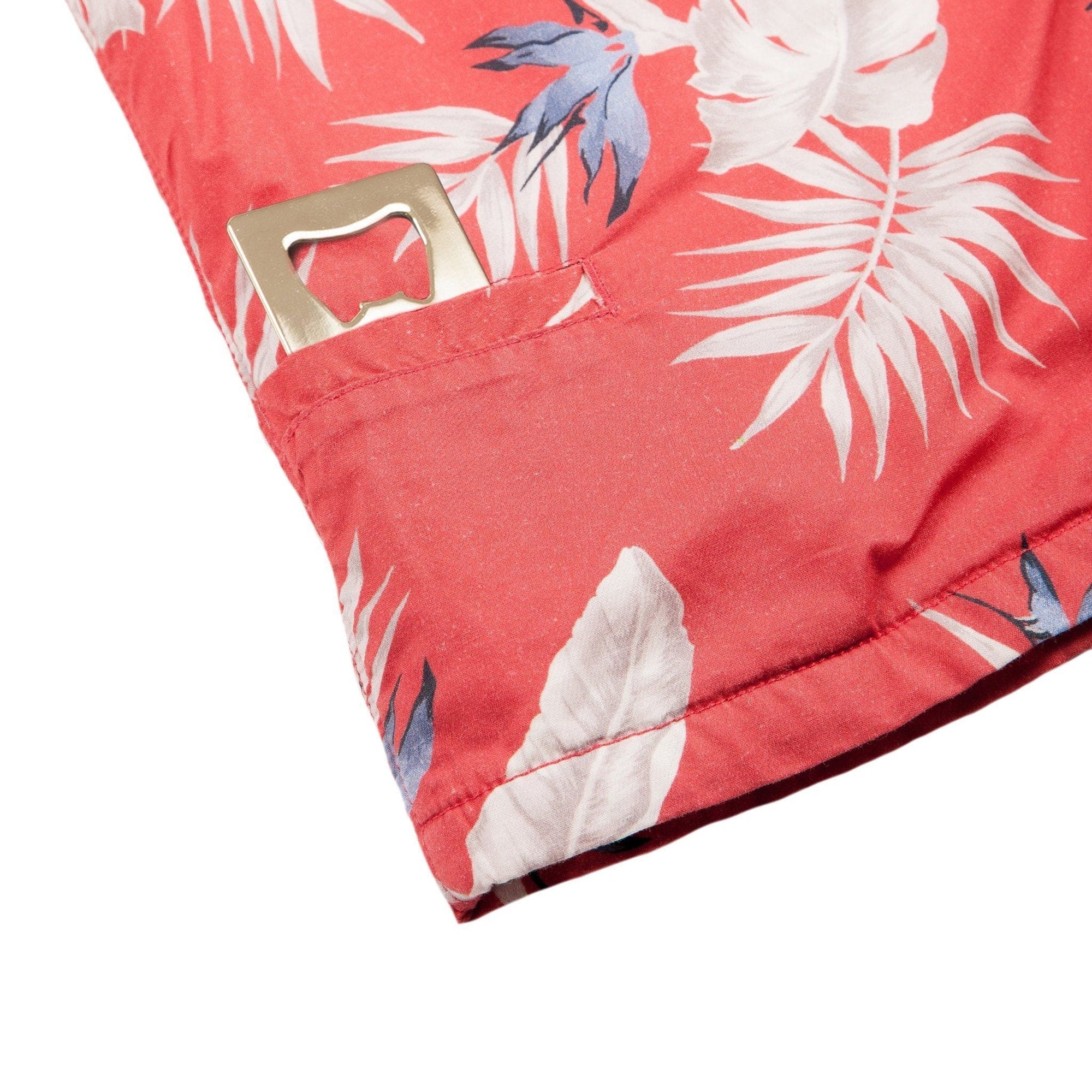 Men’s High Water Hawaiian Shirt With a Bottle Opener - Bird of Paradise Sunset Red - California Cowboy