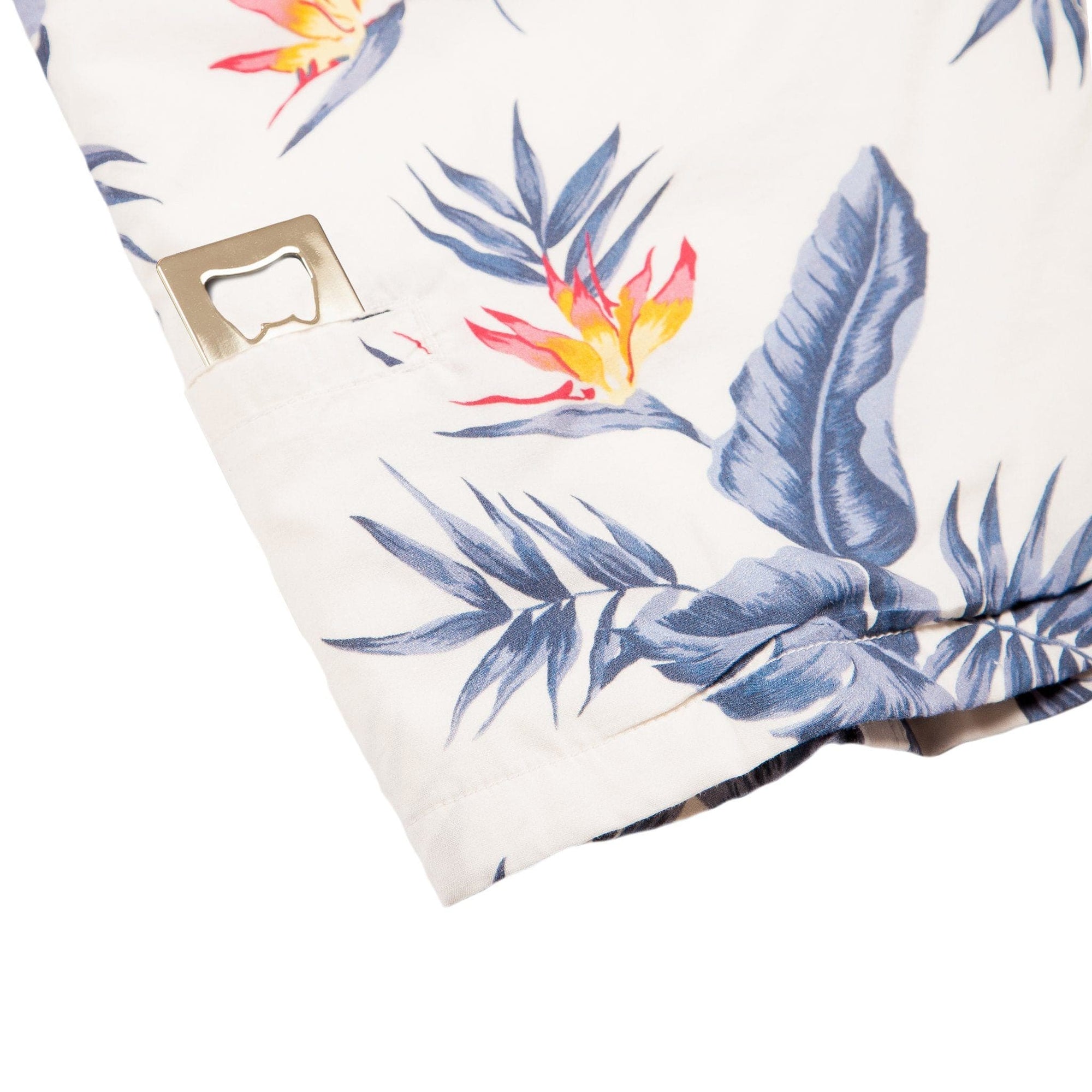 Men’s High Water Hawaiian Shirt With a Bottle Opener - Bird of Paradise White Sand - California Cowboy
