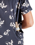 Women’s High Water Hawaiian Shirt With A Beer Pocket - Model - California Poppy Washed Navy - California Cowboy