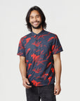 High Water Hawaiian Shirt For Men - Vintage Floral Washed Navy - Terry Cloth Front - Model - California Cowboy