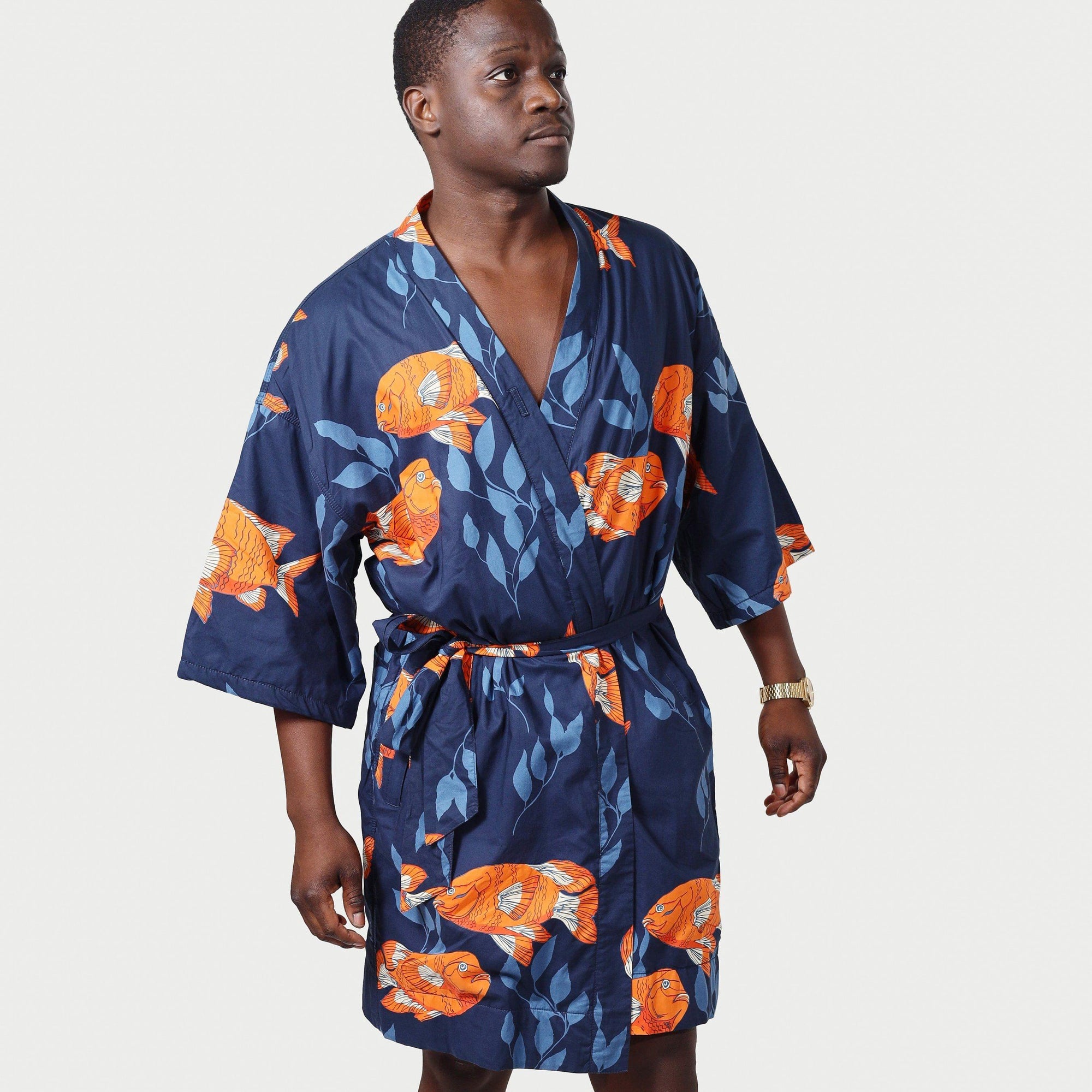 Men's El Garibaldi Robe - Garibaldi Fish, Farallon Navy