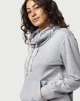 Women’s Wagyu Fleece Cowl Neck Sweatshirt in Grey - Classic Kangaroo Pocket - Model - California Cowboy
