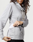 Women’s Wagyu Fleece Cowl Neck Sweatshirt in Grey - Rear Pocket - Model - California Cowboy