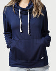 Women’s Wagyu Fleece Cowl Neck Sweatshirt in Navy - Classic Kangaroo Pocket - Model -  California Cowboy