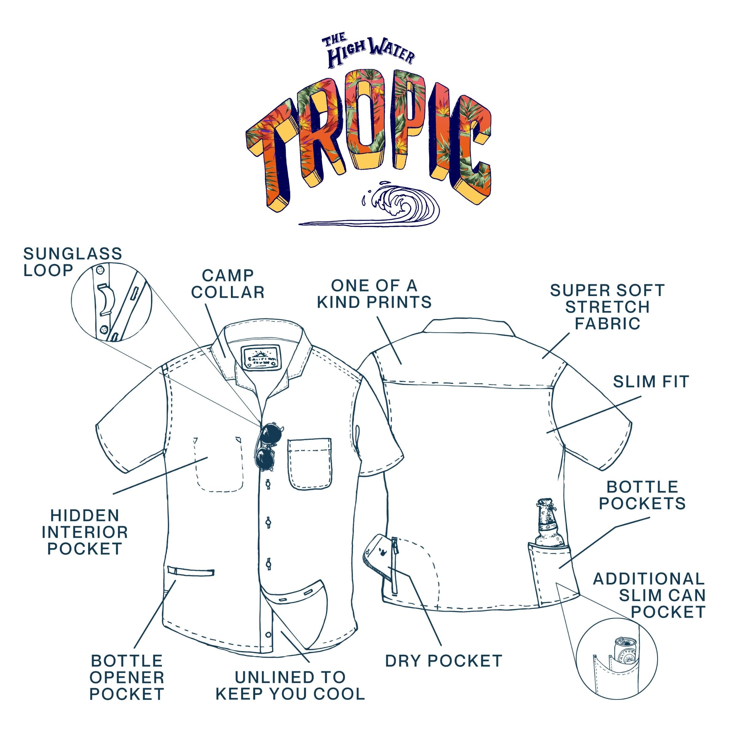 トップス Surf & Tailor MOAT GUY ROVER CPO Style California Cowboy Tropic Men's High Water Shirt Motel Surf, White Sand