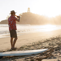 Men's High Water Hawaiian Shirt for Après Surf - Bird of Paradise Sunset Red - California Cowboy