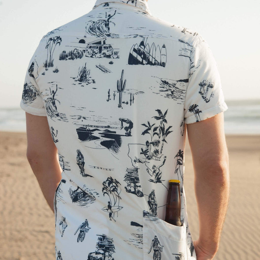Men's High Water Shirt With Beer Pocket - California Dreamin' White Sand - California Cowboy