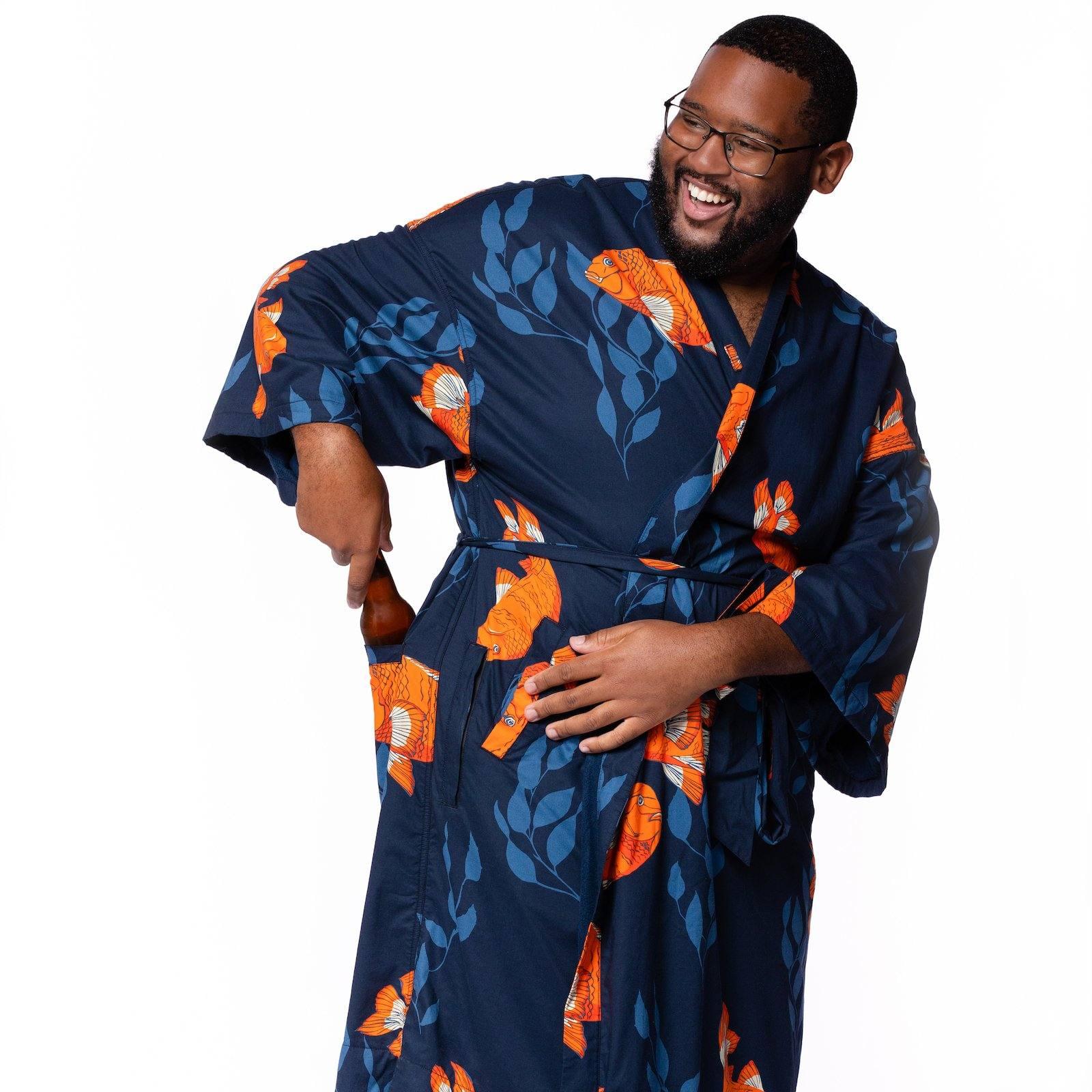 Men&#39;s El Garibaldi Robe - Garibaldi Fish, Farallon Navy