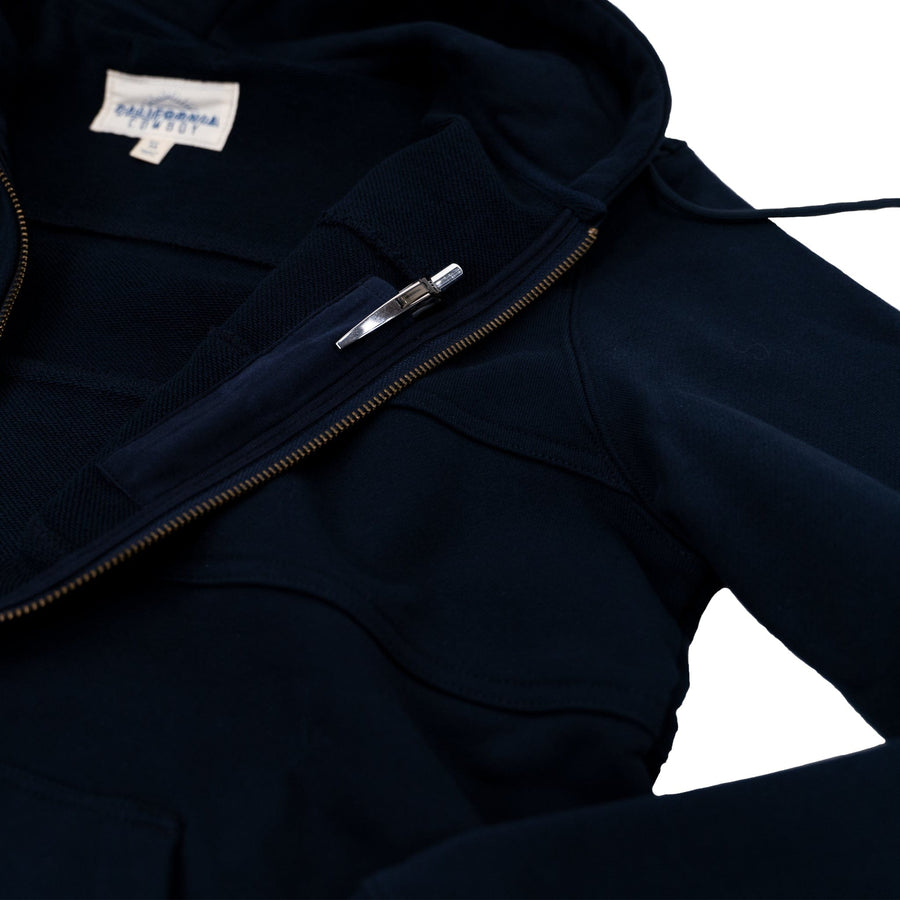 Privé Full Zip Hoodie Navy with Side Rib 100% Cotton