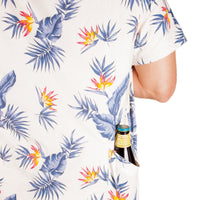 Men’s High Water Hawaiian Shirt With A Beer Pocket - Model - Bird of Paradise White Sand - California Cowboy