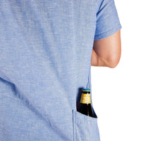 Men’s High Water Hawaiian Shirt With A Beer Pocket - Model - Chambray Neptune Blue - California Cowboy