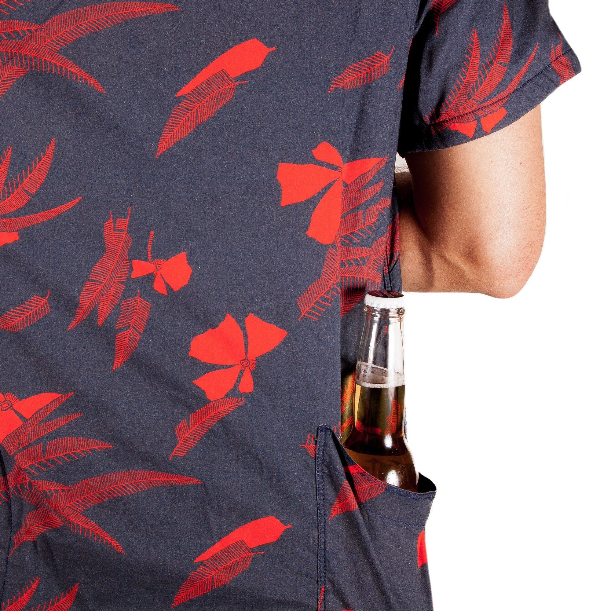 Men’s High Water Hawaiian Shirt With Terry Cloth Lining - Vintage Floral Washed Navy - California Cowboy