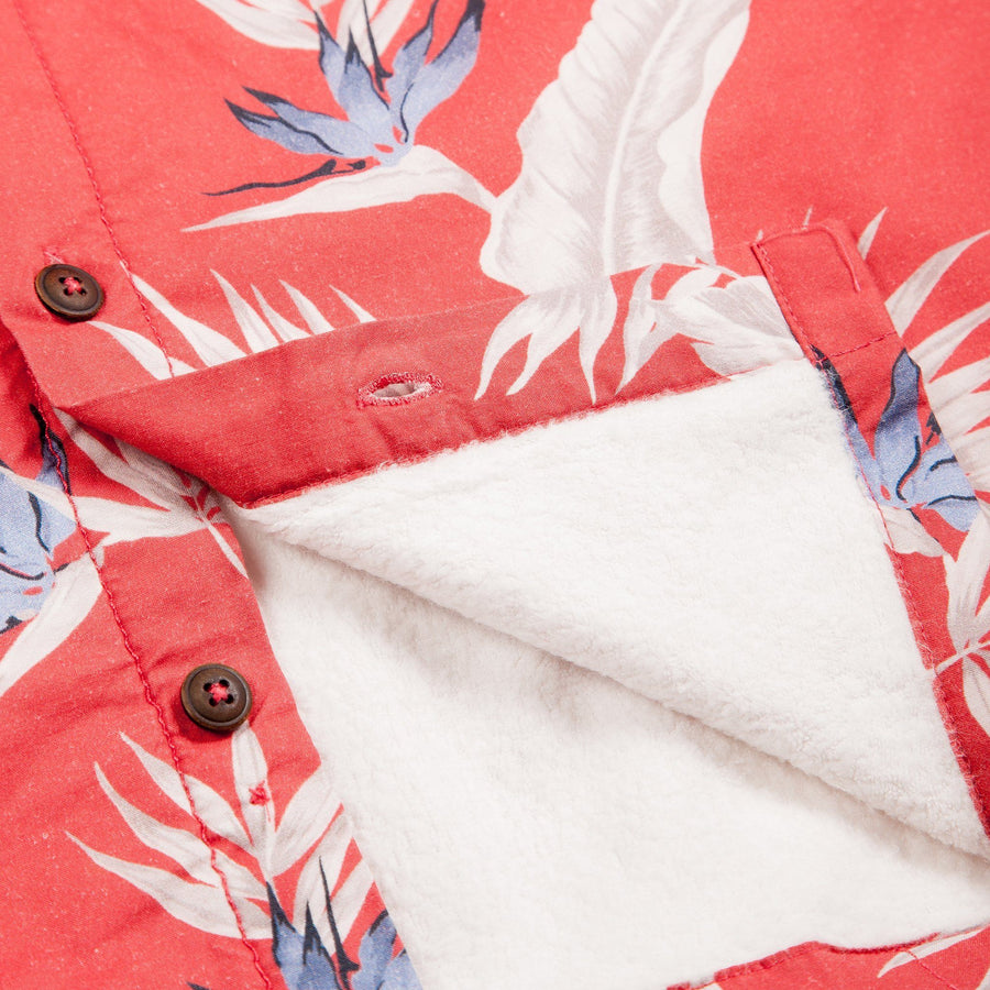 Men’s High Water Hawaiian Shirt With Terry Cloth Lining - Bird of Paradise Sunset Red - California Cowboy