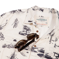 Men’s High Water Hawaiian Shirt With a Sunglass Loop - California Dreamin' White Sand - California Cowboy