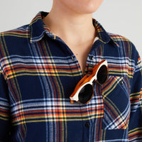 Women’s High Sierra Flannel Shirt With Sunglass Loop - Model - Daffy Plaid - California Cowboy