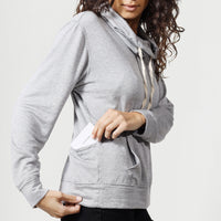 Women’s Wagyu Fleece Cowl Neck Sweatshirt in Grey -  Rear Pocket - Model -  California Cowboy
